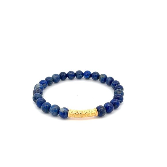 18K Gold Tube Lucky Charm Bracelet Gemstones September Birthstones Lapis Lazuli - Picture 1 of 5